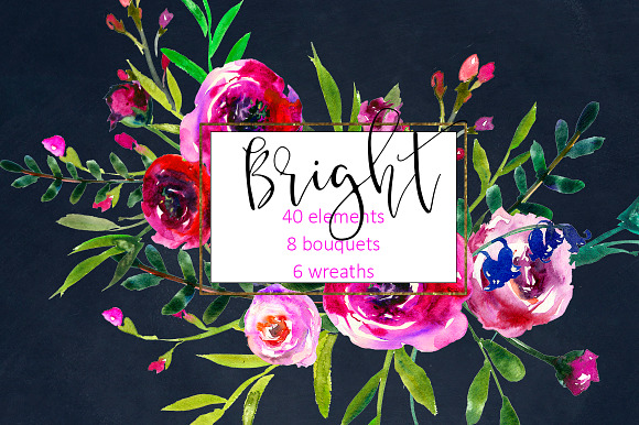 Bright Purple Watercolor Flowers in Illustrations - product preview 2