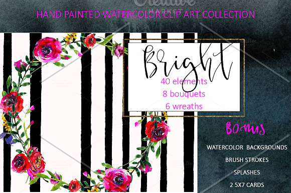 Bright Purple Watercolor Flowers in Illustrations - product preview 3