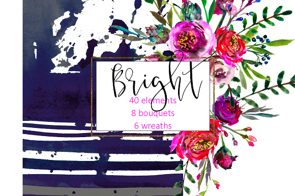 Bright Purple Watercolor Flowers in Illustrations - product preview 5
