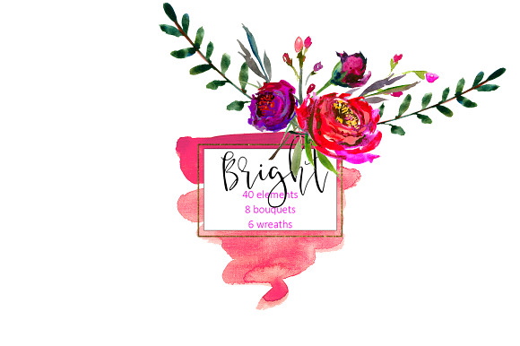 Bright Purple Watercolor Flowers in Illustrations - product preview 6