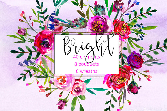 Bright Purple Watercolor Flowers in Illustrations - product preview 7