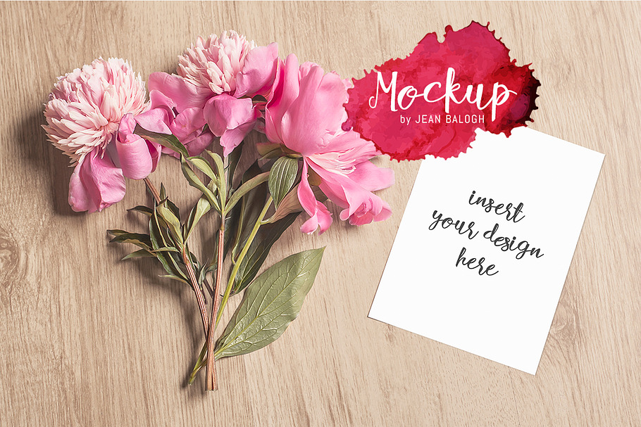 Vertical Card Mockup With Peonies in Presentation Templates - product preview 8