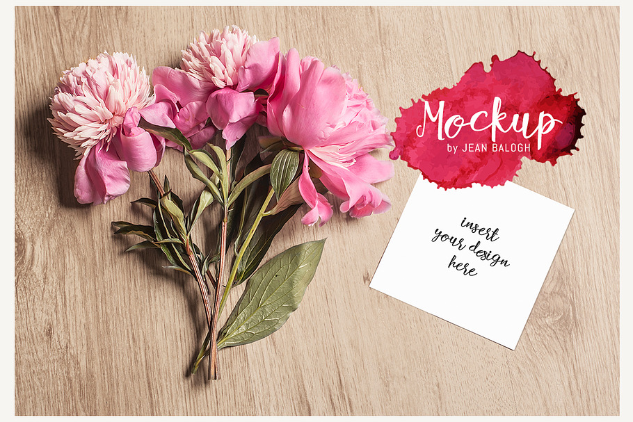 Square Invitation Card With Peonies in Presentation Templates - product preview 8