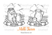 Milk farm hand drawn set