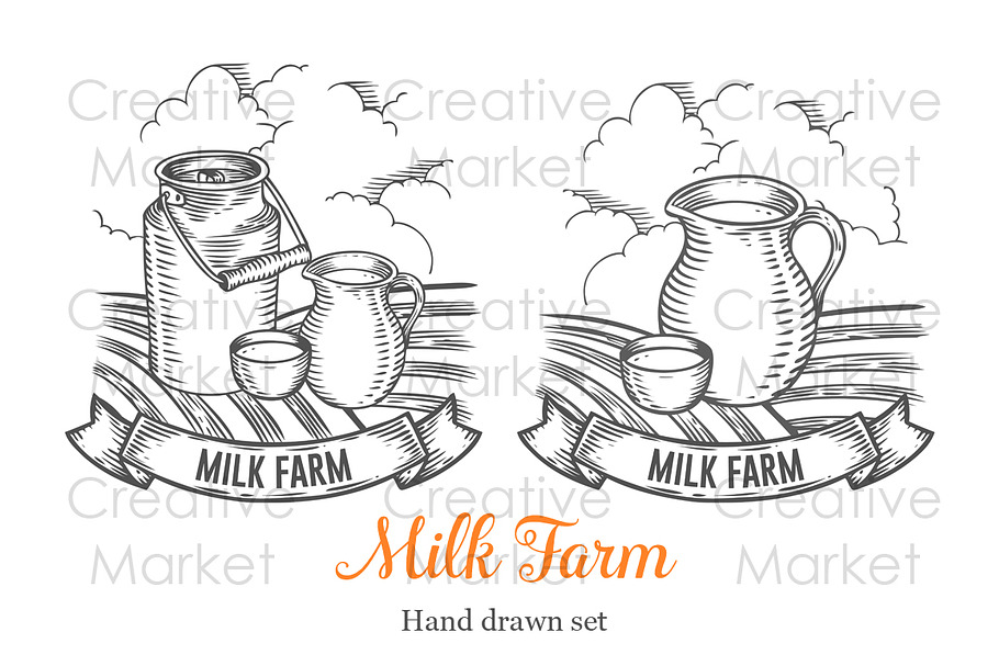 Milk farm hand drawn set in Illustrations - product preview 8