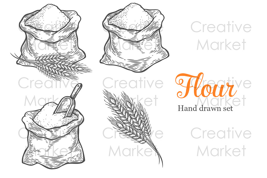 Flour & Wheat hand drawn set in Illustrations - product preview 8