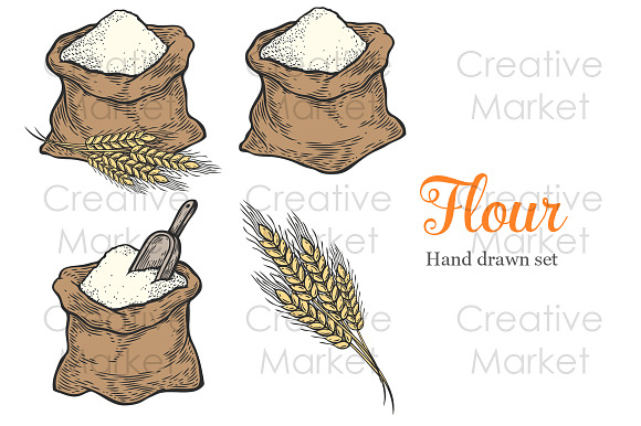 Flour & Wheat hand drawn set in Illustrations - product preview 1