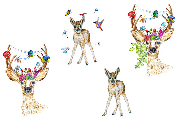 Deers Clipart, Roedeers Watercolor