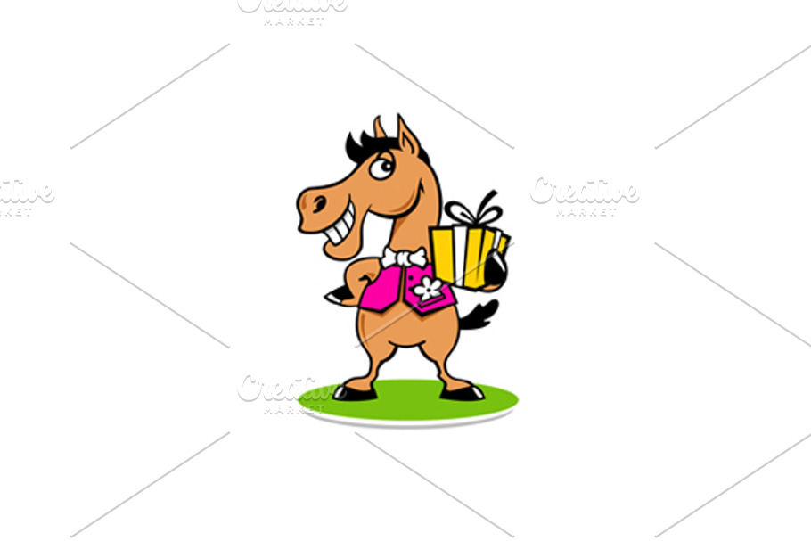 Merry horse with a gift in Logo Templates - product preview 8