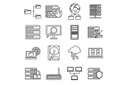 Big data icons set, outline style
