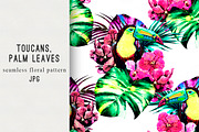 Toucans,jungle leaves pattern