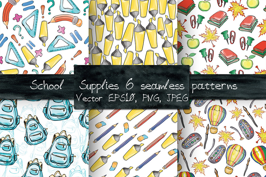 School supplies seamless patterns in Patterns - product preview 8