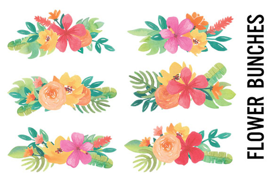 Watercolor Tropical Flower Bouquets in Illustrations - product preview 8