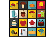 Autumn icons set, flat ctyle