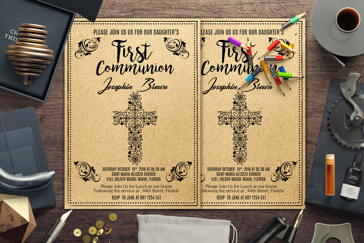 PaperKraft Baptism Card Template  in Card Templates - product preview 8