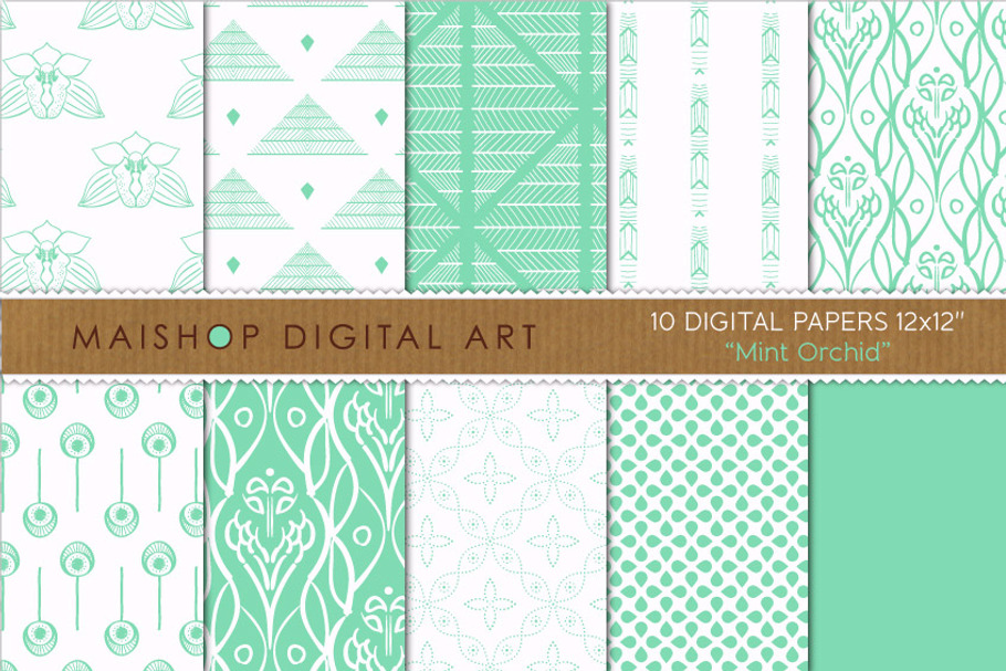 Digital Papers - Mint Orchid in Patterns - product preview 8