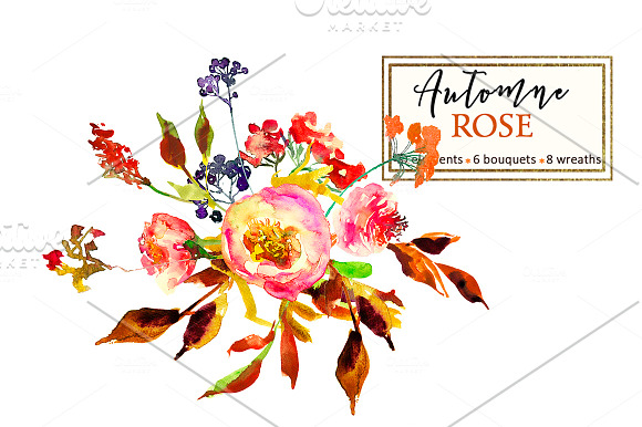Pink Watercolor Florals Clipart in Illustrations - product preview 4