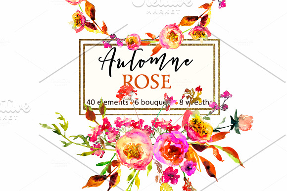 Pink Watercolor Florals Clipart in Illustrations - product preview 12