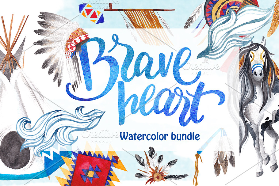 Brave heart - watercolor bundle in Illustrations - product preview 8