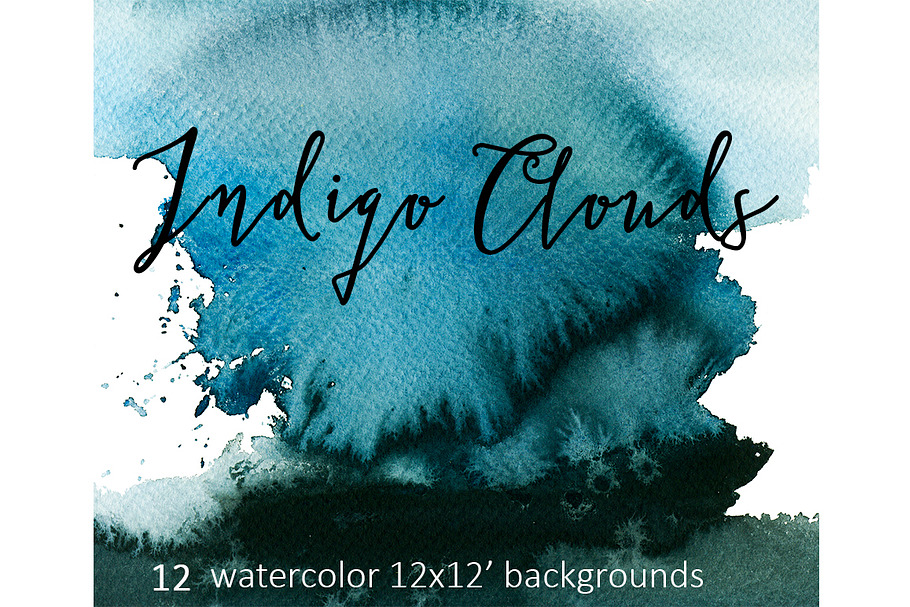 Indigo Watercolor Background Set