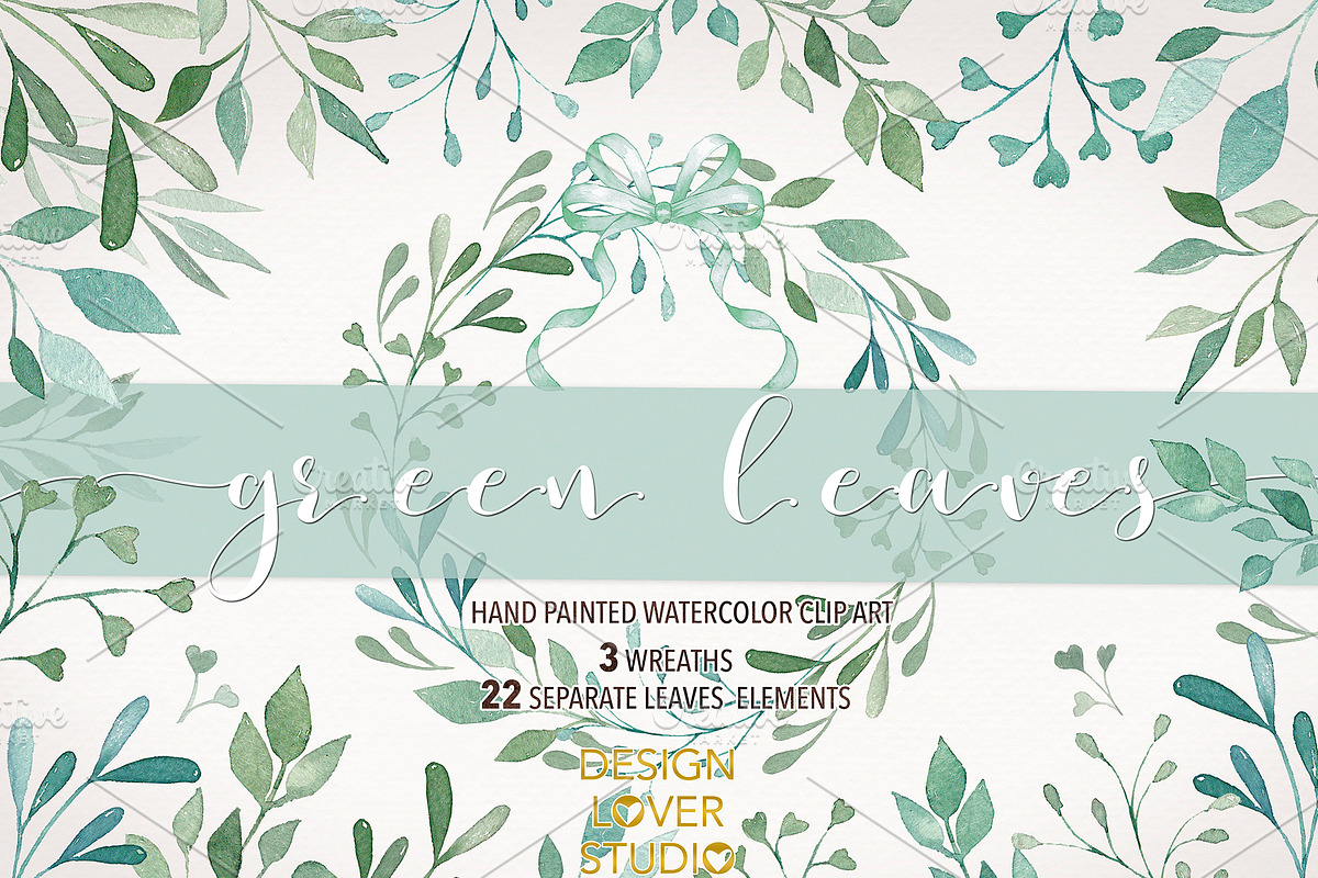 Watercolor green leaves in Illustrations - product preview 8