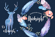 Midnight Watercolor Cliparts