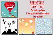 Set of hot air balloons, aerostats