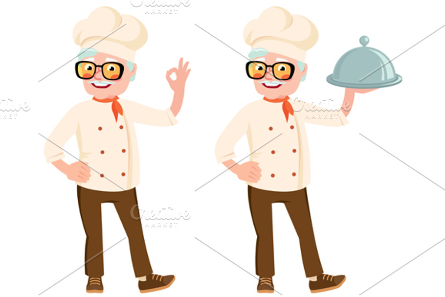 Vector cartoon senior cook  in Illustrations - product preview 8