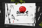 Sumi-e. Japanese ink painting
