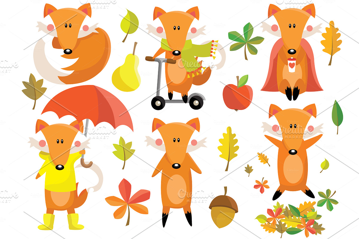 Fox Autumn Clipart Set in Illustrations - product preview 8