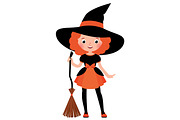 Girl with broom in Halloween costume