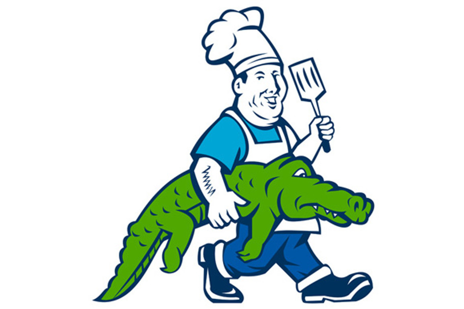 Chef Alligator Spatula Walking  in Illustrations - product preview 8