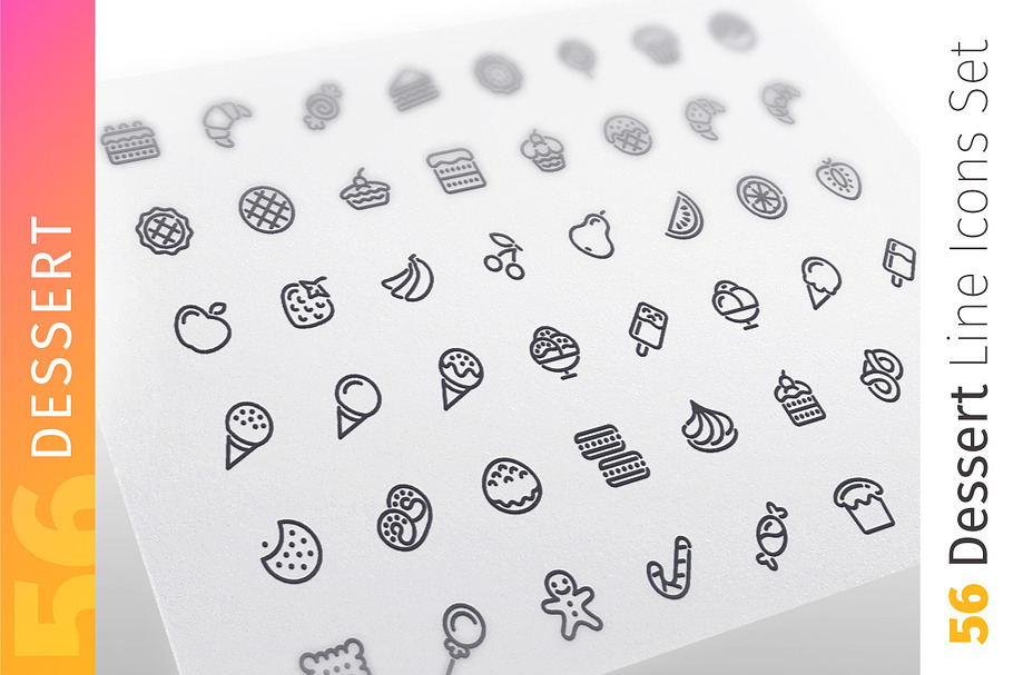 Dessert Line Icons Set in Happy Birthday Icons - product preview 8