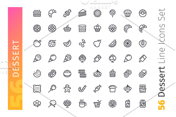 Dessert Line Icons Set in Happy Birthday Icons - product preview 1