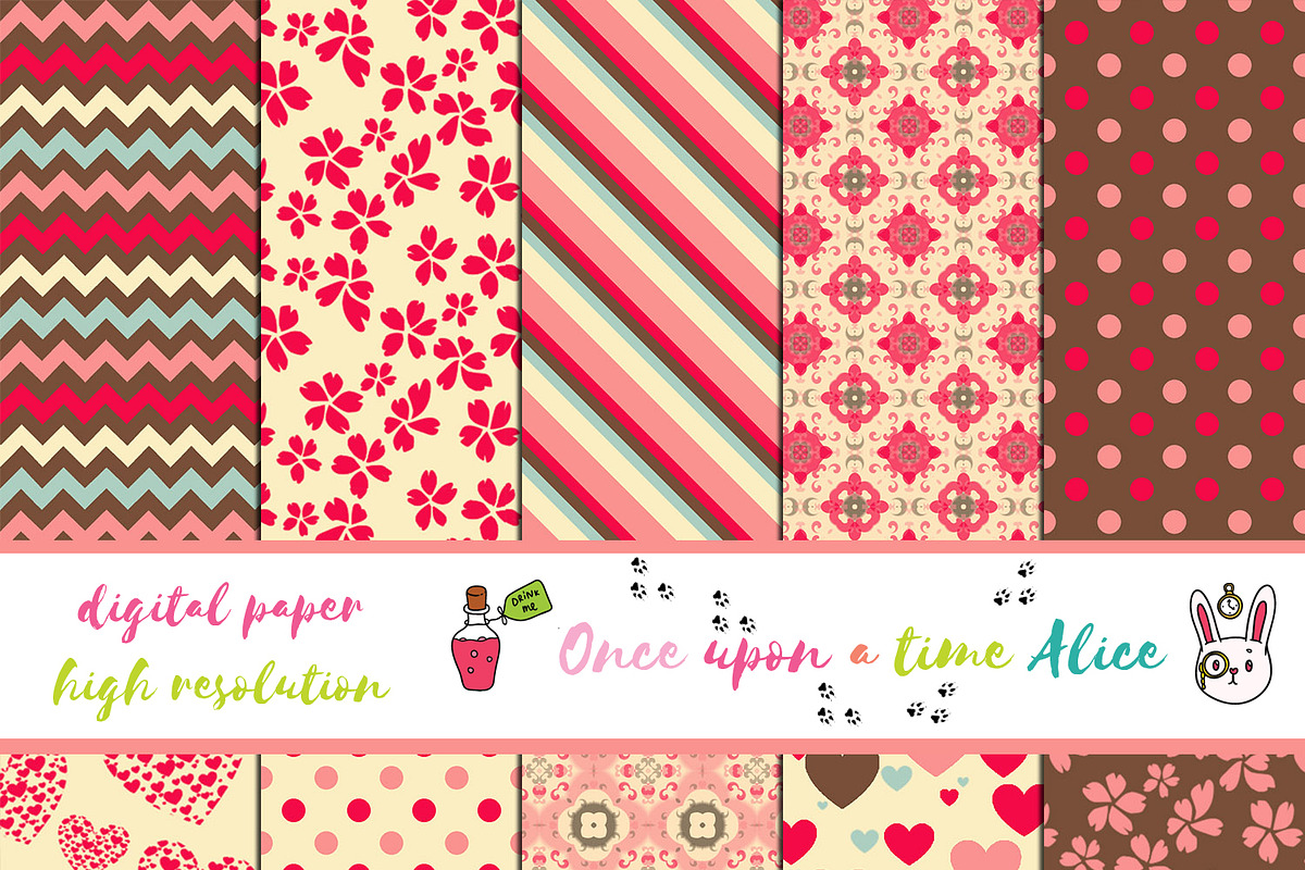 Cute Set of Digital Paper in Illustrations - product preview 8