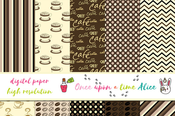 Cute Set of Digital Paper: Coffee 