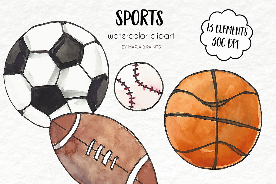 Watercolor Clip Art - Sports  in Illustrations - product preview 8