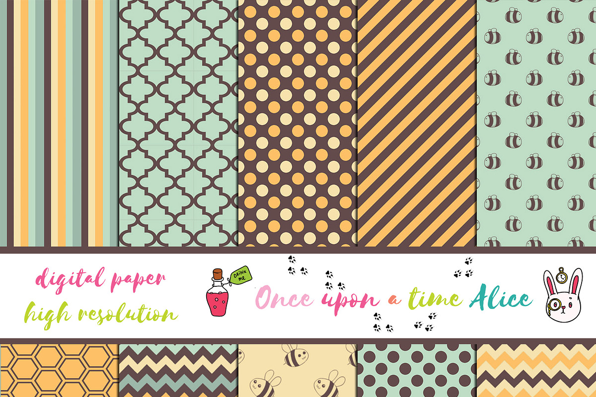 Cute set of Digital Paper: Bee Life in Illustrations - product preview 8
