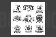 Set of bowling emblems and labels