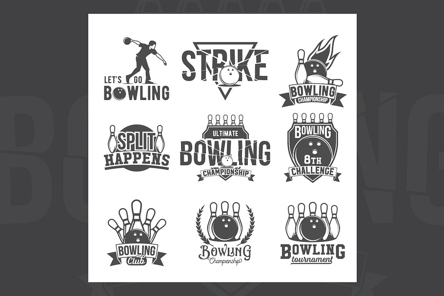 Set of bowling emblems and labels in Logo Templates - product preview 8