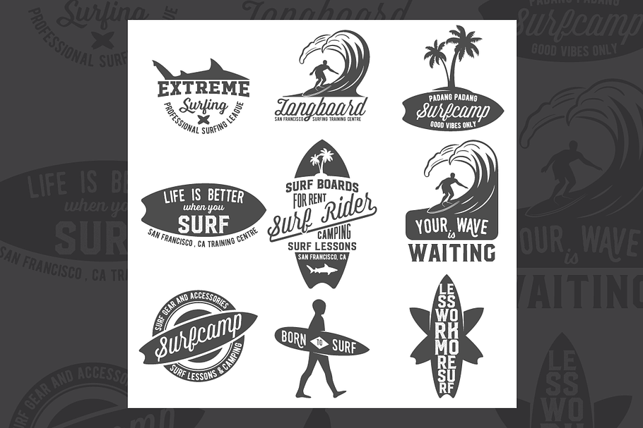 Set of vintage surfing badges in Logo Templates - product preview 8