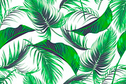 Tropical palm leaves vector pattern