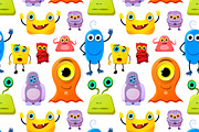 Crowd of cute monsters on white