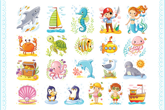 Cute Nautical Sea Set in Illustrations - product preview 1