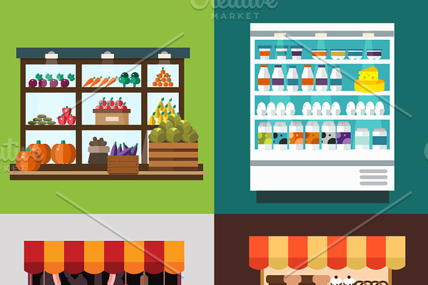 Milk products on shop stall vector