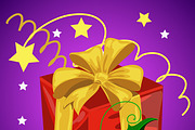 Red gift box and stars background