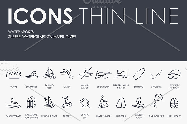 Water Sports thinline icons