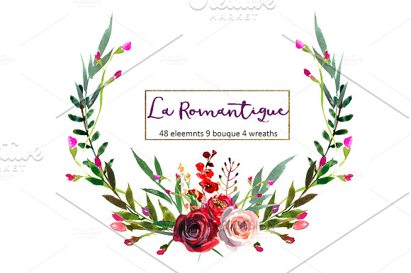  Burgundy Red Pink Flowers Clipart in Illustrations - product preview 1