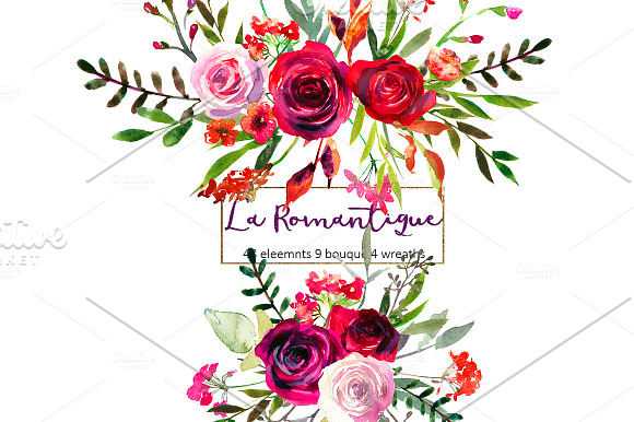  Burgundy Red Pink Flowers Clipart in Illustrations - product preview 10