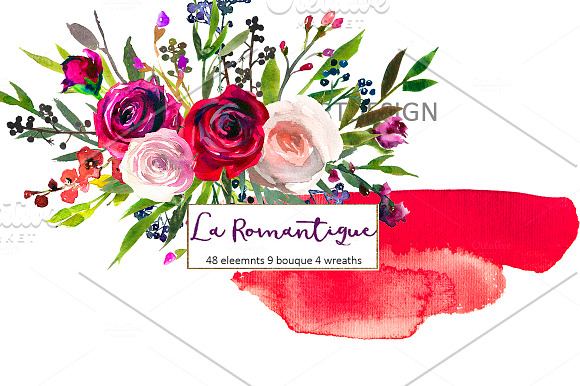  Burgundy Red Pink Flowers Clipart in Illustrations - product preview 20